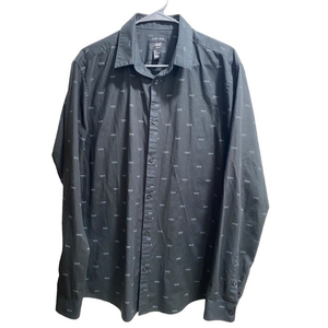 H&M Easy Iron Slim Fit Mens Large Glasses Print Long‎ Sleeve Button Shirt EUC